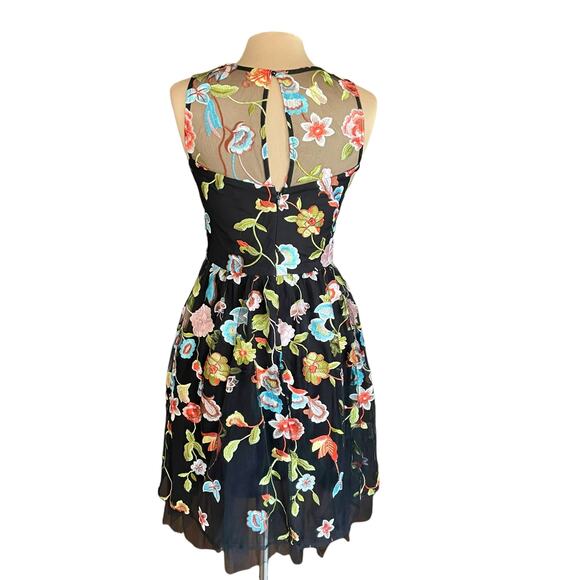 New York & Co Black Mesh Allover Floral Embroidered Dress Sz 6 Fairy Prom Party - Picture 4 of 10